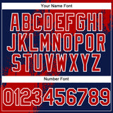 Custom Navy Red-White Abstract Brush Stroke 3D Pattern Design Bomber Full-Snap Varsity Letterman Hoodie Jacket