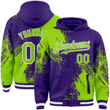 Custom Purple Neon Green-White Abstract Brush Stroke 3D Pattern Design Bomber Full-Snap Varsity Letterman Hoodie Jacket