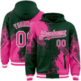 Custom Green Pink-White Abstract Brush Stroke 3D Pattern Design Bomber Full-Snap Varsity Letterman Hoodie Jacket