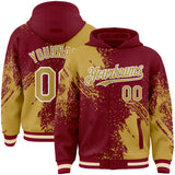 Custom Crimson Old Gold-White Abstract Brush Stroke 3D Pattern Design Bomber Full-Snap Varsity Letterman Hoodie Jacket