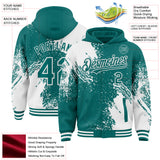 Custom Teal White Abstract Brush Stroke 3D Pattern Design Bomber Full-Snap Varsity Letterman Hoodie Jacket