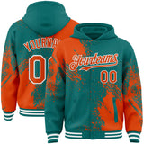Custom Teal Orange-White Abstract Brush Stroke 3D Pattern Design Bomber Full-Snap Varsity Letterman Hoodie Jacket