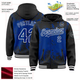 Custom Black Royal-White Splash Art 3D Pattern Design Bomber Full-Snap Varsity Letterman Hoodie Jacket
