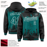 Custom Black Teal-White Splash Art 3D Pattern Design Bomber Full-Snap Varsity Letterman Hoodie Jacket