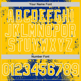 Custom Royal Yellow-White Splash Art 3D Pattern Design Bomber Full-Snap Varsity Letterman Hoodie Jacket