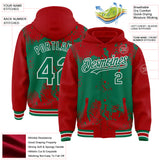 Custom Red Kelly Green-White Splash Art 3D Pattern Design Bomber Full-Snap Varsity Letterman Hoodie Jacket