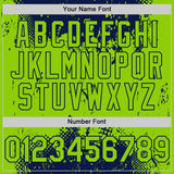 Custom Navy Neon Green Splash Art 3D Pattern Design Bomber Full-Snap Varsity Letterman Hoodie Jacket