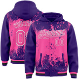 Custom Purple Pink Black-White Splash Art 3D Pattern Design Bomber Full-Snap Varsity Letterman Hoodie Jacket
