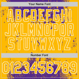 Custom Purple Gold-White Splash Art 3D Pattern Design Bomber Full-Snap Varsity Letterman Hoodie Jacket