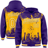 Custom Purple Gold-White Splash Art 3D Pattern Design Bomber Full-Snap Varsity Letterman Hoodie Jacket