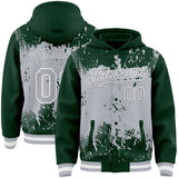 Custom Green Gray-White Splash Art 3D Pattern Design Bomber Full-Snap Varsity Letterman Hoodie Jacket