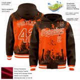 Custom Brown Orange-White Splash Art 3D Pattern Design Bomber Full-Snap Varsity Letterman Hoodie Jacket