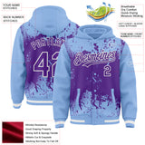 Custom Light Blue Purple-White Splash Art 3D Pattern Design Bomber Full-Snap Varsity Letterman Hoodie Jacket