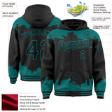 Custom Black Teal Splash Art 3D Pattern Design Bomber Full-Snap Varsity Letterman Hoodie Jacket