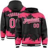 Custom Black Neon Pink-White Splash Art 3D Pattern Design Bomber Full-Snap Varsity Letterman Hoodie Jacket