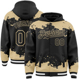 Custom Black Vegas Gold-White Splash Art 3D Pattern Design Bomber Full-Snap Varsity Letterman Hoodie Jacket