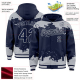 Custom Navy Gray-White Splash Art 3D Pattern Design Bomber Full-Snap Varsity Letterman Hoodie Jacket