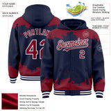Custom Navy Crimson-White Splash Art 3D Pattern Design Bomber Full-Snap Varsity Letterman Hoodie Jacket