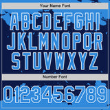 Custom Navy Powder Blue-White Splash Art 3D Pattern Design Bomber Full-Snap Varsity Letterman Hoodie Jacket