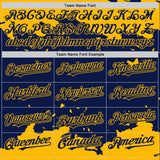 Custom Navy Gold Splash Art 3D Pattern Design Bomber Full-Snap Varsity Letterman Hoodie Jacket