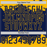 Custom Navy Gold Splash Art 3D Pattern Design Bomber Full-Snap Varsity Letterman Hoodie Jacket