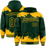 Custom Green Gold Splash Art 3D Pattern Design Bomber Full-Snap Varsity Letterman Hoodie Jacket