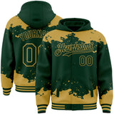 Custom Green Old Gold Splash Art 3D Pattern Design Bomber Full-Snap Varsity Letterman Hoodie Jacket