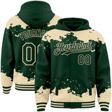 Custom Green Cream Splash Art 3D Pattern Design Bomber Full-Snap Varsity Letterman Hoodie Jacket