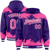 Custom Purple Pink-White Splash Art 3D Pattern Design Bomber Full-Snap Varsity Letterman Hoodie Jacket