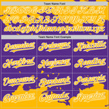 Custom Purple Gold-White Splash Art 3D Pattern Design Bomber Full-Snap Varsity Letterman Hoodie Jacket