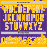 Custom Purple Gold-White Splash Art 3D Pattern Design Bomber Full-Snap Varsity Letterman Hoodie Jacket