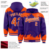 Custom Purple Orange-White Splash Art 3D Pattern Design Bomber Full-Snap Varsity Letterman Hoodie Jacket