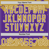 Custom Purple Old Gold-White Splash Art 3D Pattern Design Bomber Full-Snap Varsity Letterman Hoodie Jacket