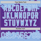 Custom Purple Light Blue-White Splash Art 3D Pattern Design Bomber Full-Snap Varsity Letterman Hoodie Jacket
