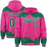Custom Pink Kelly Green-White Splash Art 3D Pattern Design Bomber Full-Snap Varsity Letterman Hoodie Jacket