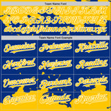 Custom Royal Yellow-White Splash Art 3D Pattern Design Bomber Full-Snap Varsity Letterman Hoodie Jacket