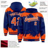 Custom Royal Orange-White Splash Art 3D Pattern Design Bomber Full-Snap Varsity Letterman Hoodie Jacket