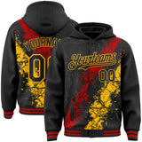Custom Black Red-Gold Splash Art 3D Pattern Design Bomber Full-Snap Varsity Letterman Hoodie Jacket
