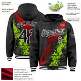Custom Black Red Neon Green-White Splash Art 3D Pattern Design Bomber Full-Snap Varsity Letterman Hoodie Jacket