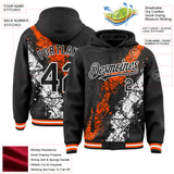 Custom Black Orange-White Splash Art 3D Pattern Design Bomber Full-Snap Varsity Letterman Hoodie Jacket