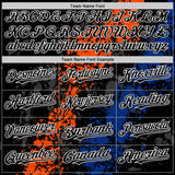Custom Black Orange Royal-White Splash Art 3D Pattern Design Bomber Full-Snap Varsity Letterman Hoodie Jacket