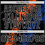 Custom Black Orange Royal-White Splash Art 3D Pattern Design Bomber Full-Snap Varsity Letterman Hoodie Jacket