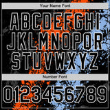 Custom Black Orange Light Blue-White Splash Art 3D Pattern Design Bomber Full-Snap Varsity Letterman Hoodie Jacket