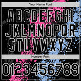 Custom Black Pink Light Blue-White Splash Art 3D Pattern Design Bomber Full-Snap Varsity Letterman Hoodie Jacket