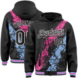 Custom Black Pink Light Blue-White Splash Art 3D Pattern Design Bomber Full-Snap Varsity Letterman Hoodie Jacket