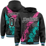 Custom Black Pink Aqua-White Splash Art 3D Pattern Design Bomber Full-Snap Varsity Letterman Hoodie Jacket