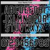 Custom Black Pink Sky Blue-White Splash Art 3D Pattern Design Bomber Full-Snap Varsity Letterman Hoodie Jacket