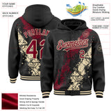 Custom Black Crimson-Cream Splash Art 3D Pattern Design Bomber Full-Snap Varsity Letterman Hoodie Jacket