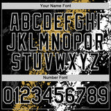 Custom Black Old Gold-White Splash Art 3D Pattern Design Bomber Full-Snap Varsity Letterman Hoodie Jacket