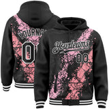Custom Black Light Pink Medium Pink-White Splash Art 3D Pattern Design Bomber Full-Snap Varsity Letterman Hoodie Jacket